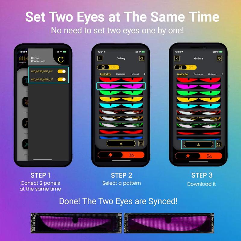 Devil Eyes For Car Programmable Bluetooth APP Control BlackFriday Pre-made Animations Customizable Text Illuminated Emblem Decoration LED Lights Dashboard Flexible Display Panel Car Display Sign