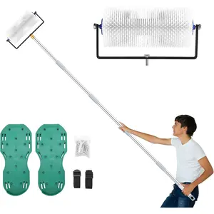 Spiked Roller for Self-Leveling Cement, 9inch Heavy-Duty Spiked Roller with 34-77inch Adjustable Extension Rod - Complete Concrete Tool Kit with Spiked Shoes, Suitable for Epoxy Flooring and Cement Leveling