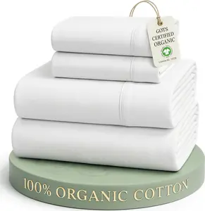 LANE LINEN Eco Friendly 100% Organic Cotton Queen Sheet Set, Soft & Comfy Fully Elasticized 15" Deep Pocket Bed Sheets, Low Pill Naturally Cooling Machine Wash Sábanas Queen- White Bed Sheets
