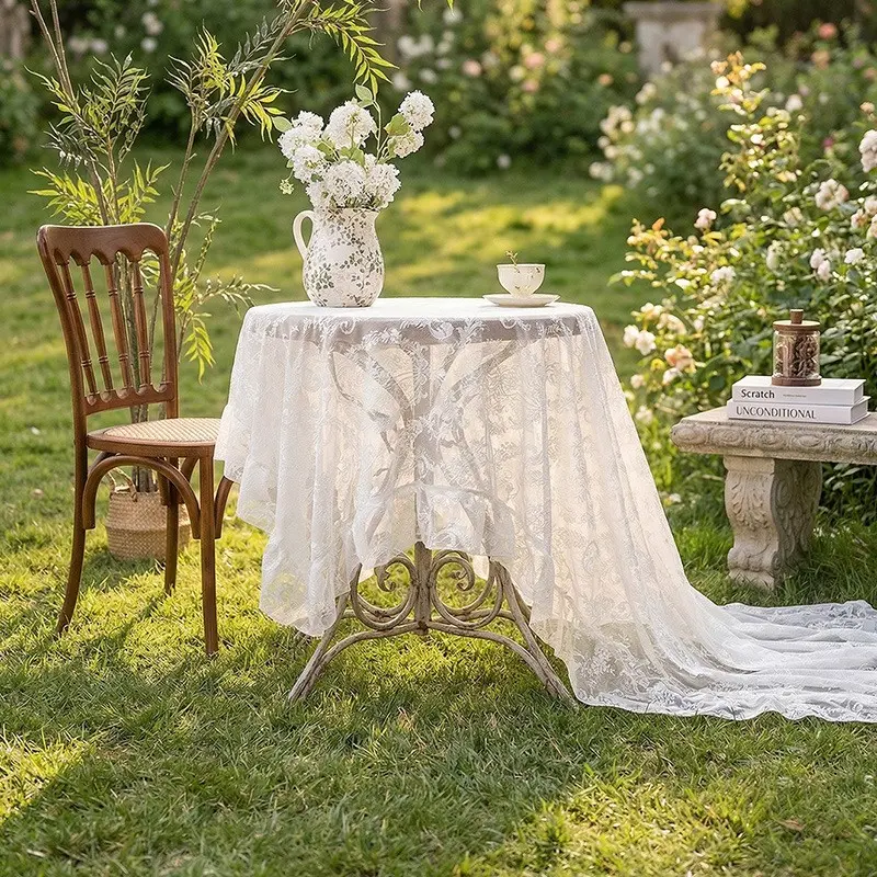 Lace Tablecloth Embroidered Elegant Floral Pattern, Round Table Cover, Ideal for Wedding Parties, Long Banquets, Home Decor, Table Decoration, Flower