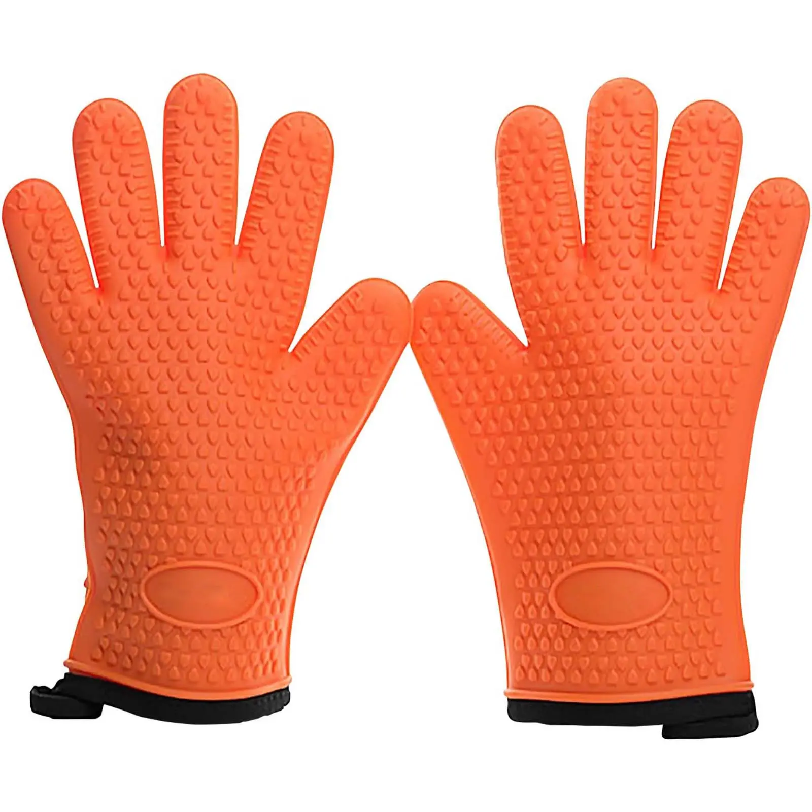BBQ Gloves, Heat Resistant Silicone Grilling Gloves, Long Waterproof BBQ Kitchen Oven Mitts with Inner Cotton Layer for Barbecue, Cooking, Baking, Smoker