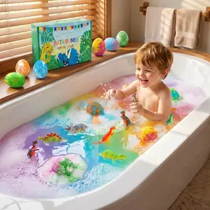 12-Pack Kids Dinosaur Bath Bombs with Surprise Inside - Organic, Colorful, Safe, Chemical-Free, Aromatic, Fruit, Mineral-Based Bubble Bath, Ideal Birthday Gift Set for Boys, Chemical-Free Bubble Bath