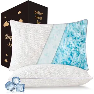 King Size Pillows Set of 2 - Cooling Shredded Pillows, Medium Firm Bed for Side Sleepers, with Washable Cover