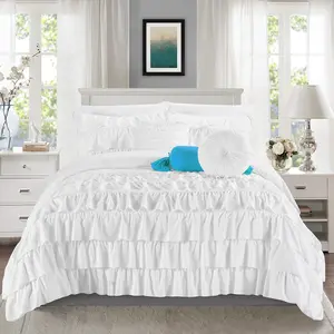 10-Piece Bed-in-a-Bag, Multi-Ruffle Comforter Set, Includes Bed Sheet with Sided Pockets & Decorative Pillows, Multi-Ruffle Comforter, King, White