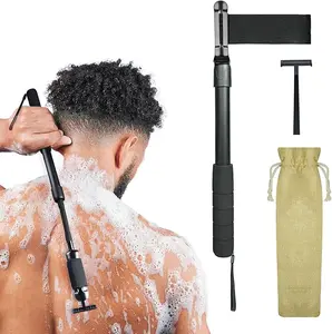 Back Hair Shaver for Men, DIY Body Grooming, Safety Blade, Extension Handle, Wet & Dry Use