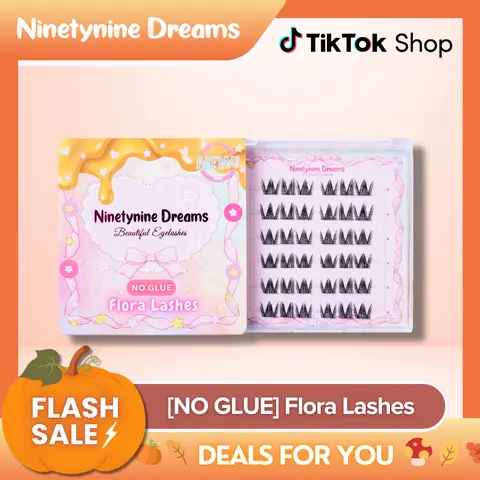 Ninetynine Dreams [NO GLUE] Flora Self-Adhesive Lashes | Press-On No Glue Required False Eyelashes 9–12 mm C+ Curl Spiky Anime Manhua Style, Ultra-Thin Self-Stick Band Reusable Natural DIY Beginner-Friendly Clusters