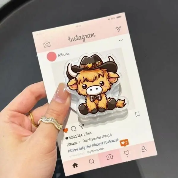Cute Highland Cow Phone Grip Kawaii Cowboy Calf with Hat, Western Farm Aesthetic MagSafe Holder, Adorable Animal Phone Stand Gift