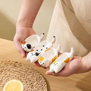 Cute Little Cat Ceramic Dipping Sauce Dish, Hand-Painted Underglaze Color, Household Small Sauce Dish, Seasoning Dish, Soy Sauce Dish