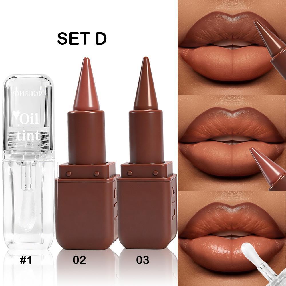 3pcs Matte Lip liner & Lip Oil Set - Waterproof Long-Lasting, Non-Stick Velvet Finish, Mixed Shades (Hydrating Matte Lip liner and Gloss Combo) for Party, lip combo set, Party Festival Christmas Halloween Daily Makeup & Daily Wear
