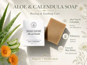 The Organic Cottage Aloe and Calendula Soap Bar - Organic Moisturizing & Deodorizing Vegan Handcrafted Soap 4 Oz