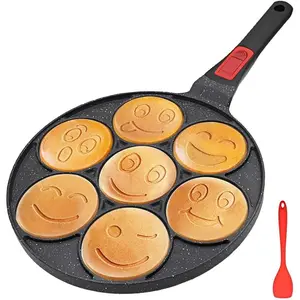 Pancake Pan Induction with Detachable Handle 7 Holes, Non Stick Mini Crepe Pan Pancake Mold for , Oven Safe, Black