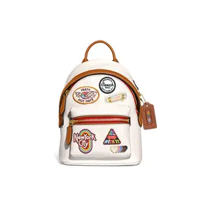 Coach Charter Backpack for Women – Embroidered Logo, Patchwork Style in Beige and Khaki Leather