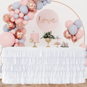 9 ft white tulle tutu ruffle table skirt for rectangular tables, suitable for birthday parties, baby showers, girls’ parties, cake and dessert table decorations