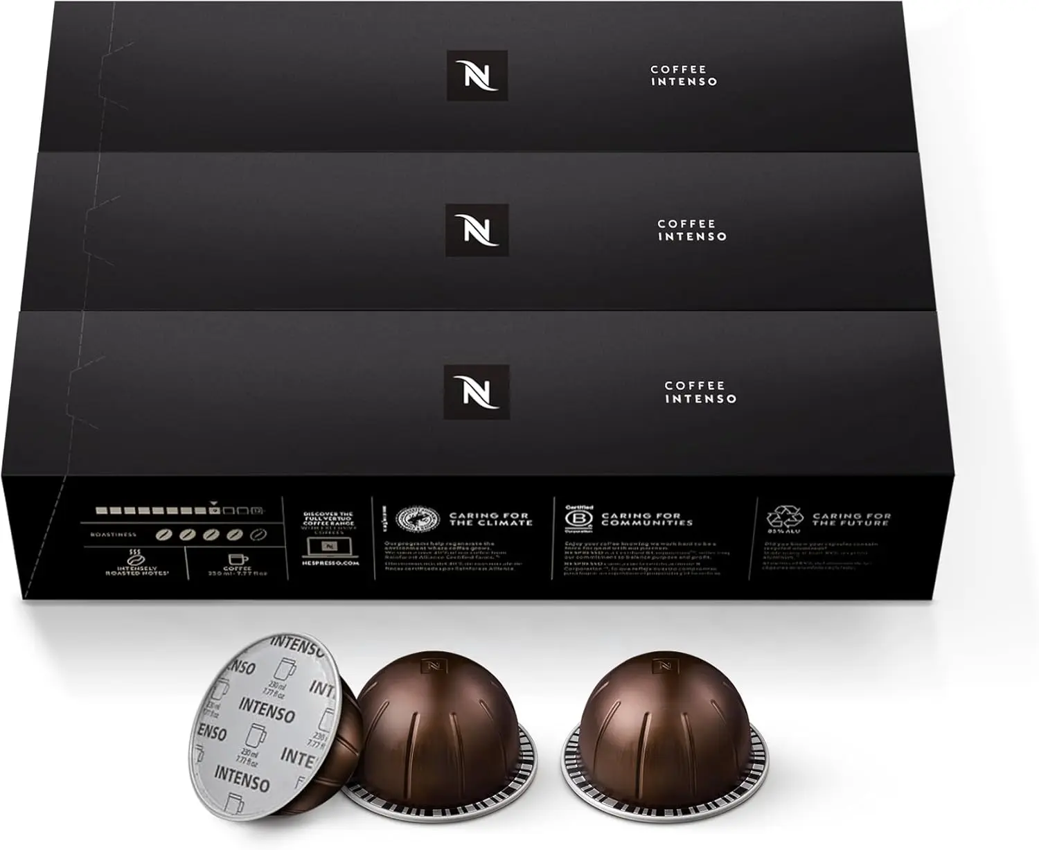 NESPRESSO Vertuo Intenso Dark Roast Aluminum Coffee Capsules - 30-Count Pods, Brews 7.77 fl oz Beverage, Rich Coffee Flavor, Low Sodium, 13.2 oz Total, Cupboard-Friendly Option for Adults