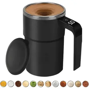 Electric Magnetic Stirring Coffee Mug, Self Stirring Coffee Mug, Intelligent Coffee Cup with Lid, Auto Stirring Coffee Mug, Self Stirring Mug with Temperature Display (Black)