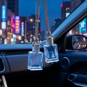 Transparent Glass Perfume Bottle Diffuser, Car Air Freshener Decor, Hanging Car Diffuser, Reusable Empty Scent Bottle, Refillable Fragrance Dispenser, Car Aromatherapy Refill