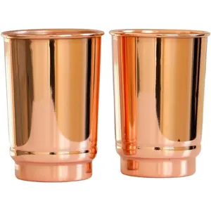 Set of 2 Copper Tumbler | 350 ml / 11.8 Oz 100% Pure Copper Plain Glasses | Ayurvedic Health Benefits Medicine Cups | Drinking Water Tumblers 2 Pieces | Unlined Uncoated Lacquer Free