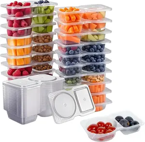 20 Pack Reusable Snack Containers 2 Compartment with Lids Mini Sauce Boxes Lunchable Container for Kids Adults Traveling Going Out Home School Work Picnic