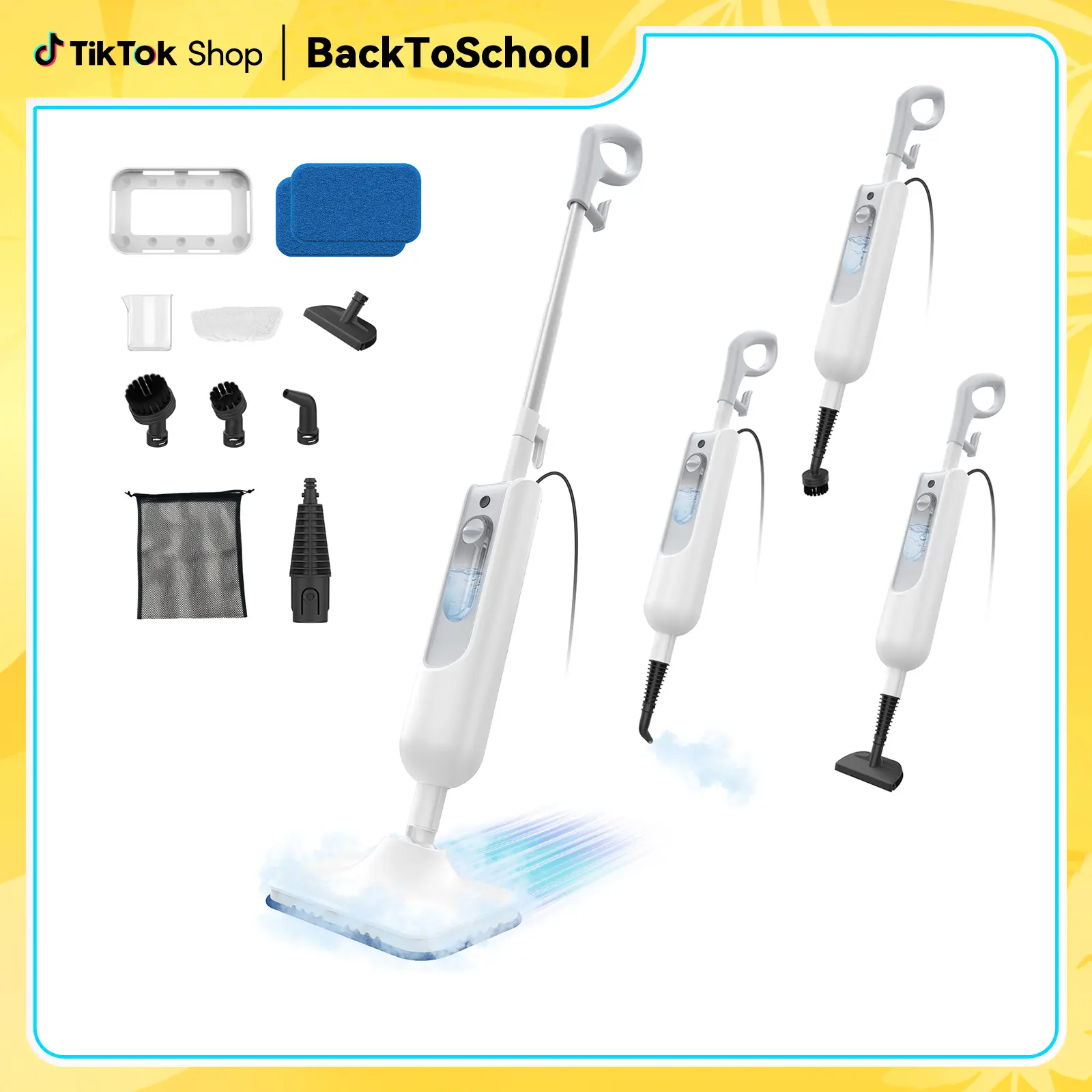 AUKACI 12-in-1 Steam Mop Detachable Handheld Steam Cleaner F2 for Hardwood Floor, Carpet, Tile & Grout, Interior Walls & Kitchen Cabinets | Fast Heat-Up High Pressure Mop, Removes Grease & Grime, Multi-Purpose Cleaning Tool for Pet & Home
