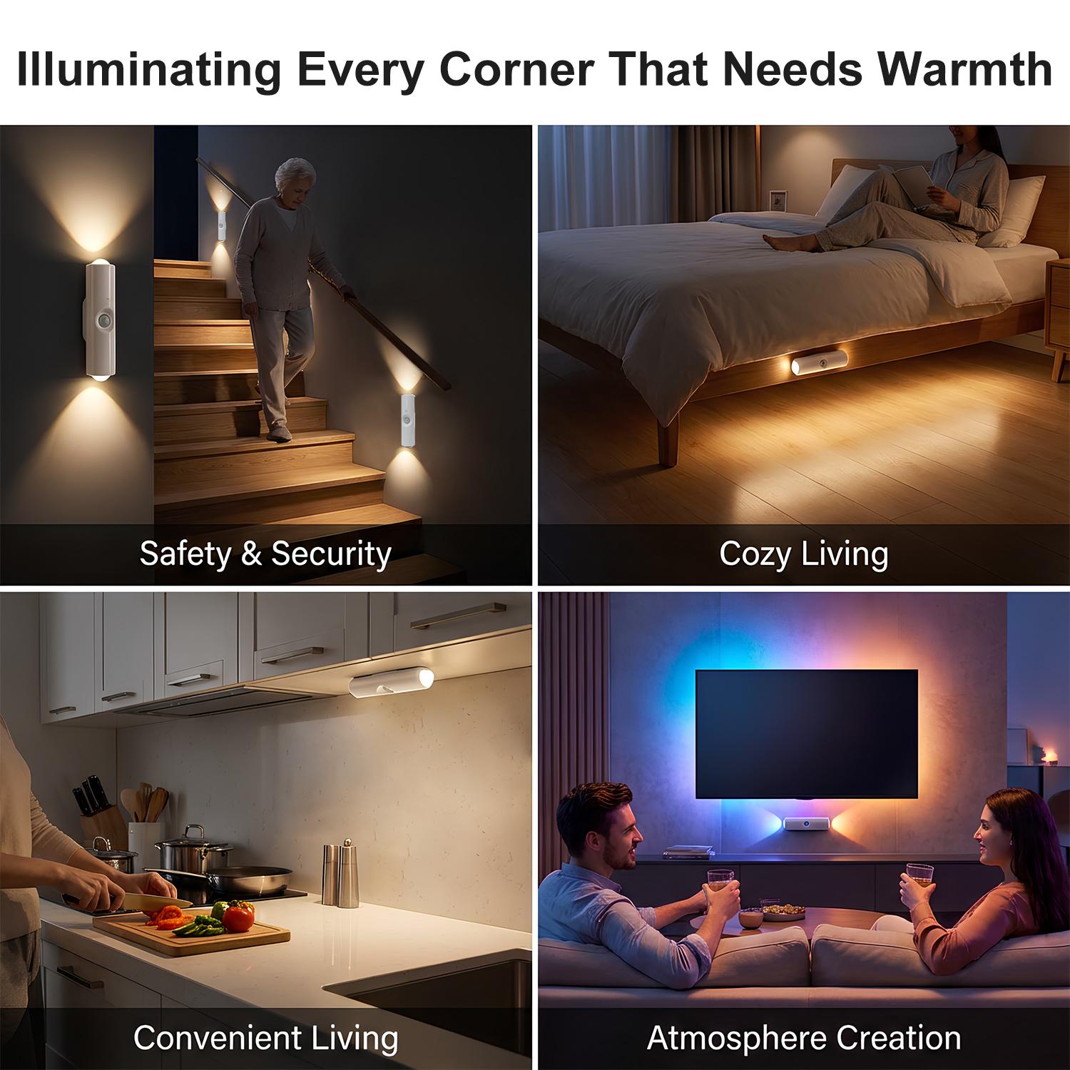 Smart Rechargeable LED Night Light with Motion Sensor | RGB Gradient Ambient Lighting, Dimmable Wall Lamp, Magnetic Stick-On, USB Charging, Perfect for Bedroom, Stairs