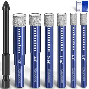 7 Pcs Diamond Drill Bits Set for Ceramic Glass Stone Porcelain Tile, Multi-Purpose Tile Drill Bits Fast Drilling, Round Shank