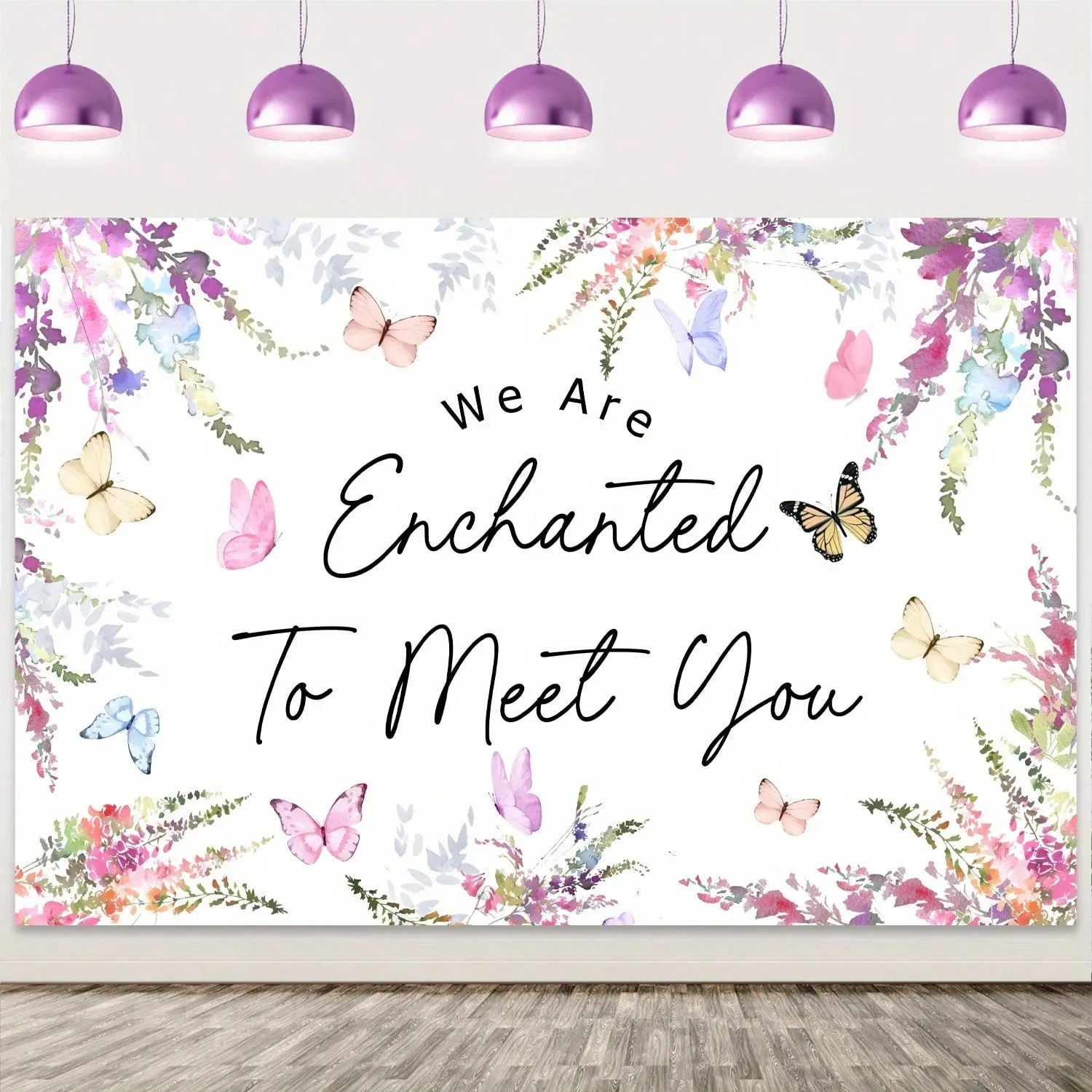 1pcs Wildflower Butterfly We Are Enchanted To Meet You Theme Background Decorative Supplies Home Decor Banners Ornaments