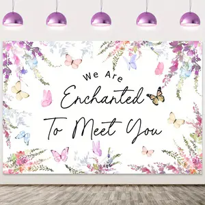 1pcs Wildflower Butterfly We Are Enchanted To Meet You Theme Background Decorative Supplies Home Decor Banners Ornaments