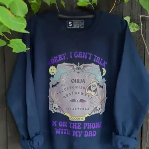 Funny Sweatshirt with Ouija Board Design Navy Blue Long Sleeve Crewneck for Casual Wear