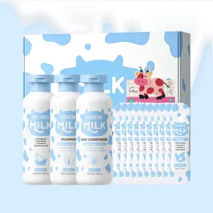 LAIKOU Milk Shampoo, Conditioner and Shower Gift Set, including 200ml shower gel, 200ml shampoo, 200ml conditioner, free travel-size hand cream 3gx10, greeting card, gift box，Fades Blemish Marks Exfoliating Deep cleansing, Nourishing Shampoo