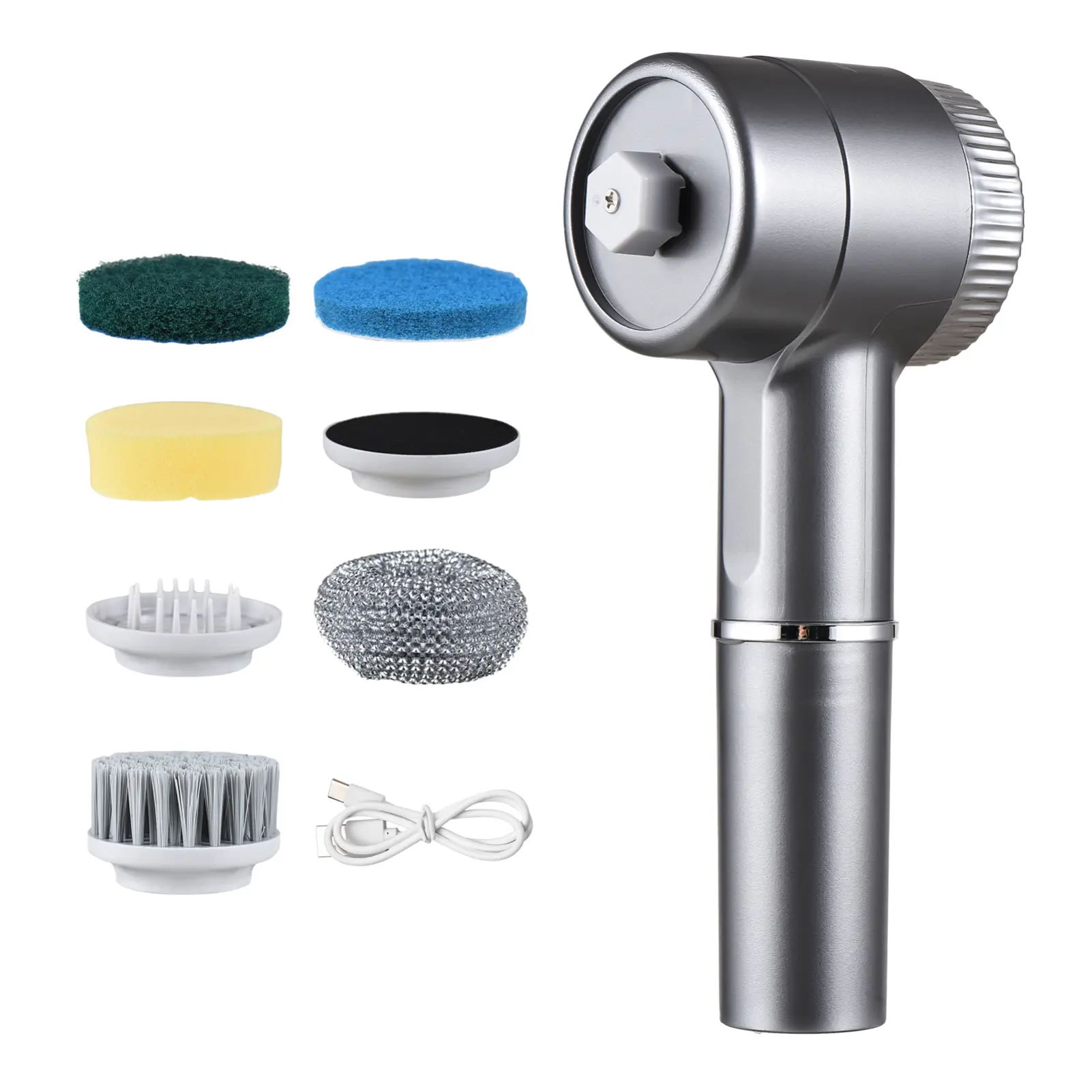 Handheld Type-C Cordless Electric Spin Scrubber Set, 3-Speed with Digital Display, IPX7 Waterproof, 5 Interchangeable Brush Heads for Kitchen & Bathroom Multi-Surface Cleaning