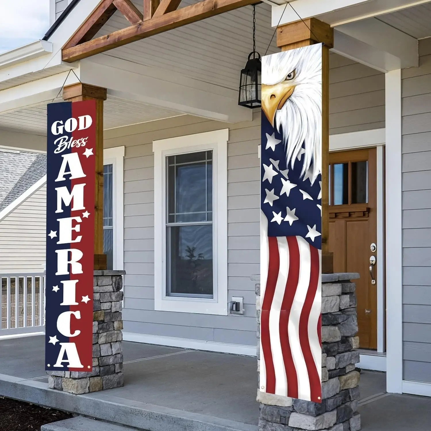 Patriotic Eagle Porch Banner, Party Decoration Banner, Memorial Day and Independence Day Hanging Welcome Sign, Modern Style Canvas Decor for Home and Outdoor Courtyard, Decorative Banner