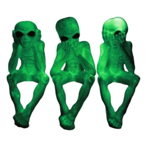 Luminous See-Hear-Speak No Evil Alien Shelf Sitters, 3-Piece Glow-in-The-Dark Decor Light Figurines & Miniatures for Home Decor