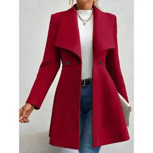 Women's Coats Winter Solid Color Long Sleeve Lapel Button-Up Work Coats New Year Red Valentine's Day Gift Outerwears Women's Double Breasted Wool Coat winter  jacket  collection