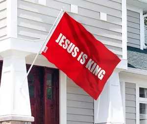 Fly Breeze 3x5 Foot Jesus is King Flag - Vivid Color and Fade proof - Canvas Header and Double Stitched - White Christian Flags Polyester with Brass Grommets 3 X 5 Ft Lightweight Banners