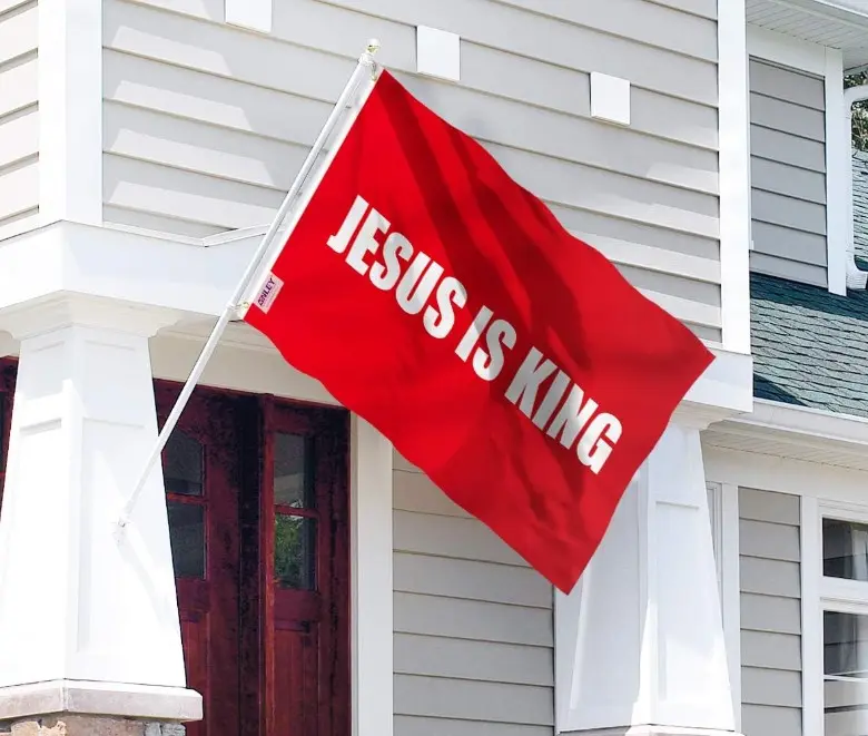 Fly Breeze 3x5 Foot Jesus is King Flag - Vivid Color and Fade proof - Canvas Header and Double Stitched - White Christian Flags Polyester with Brass Grommets 3 X 5 Ft Lightweight Banners