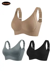 3/5 Piece Set Women's Solid Color Wireless Bra, Seamless & Breathable, Elegant Push-Up Bra, Women's Lingerie, All-Season Comfortable Underwear, Women's Brassiere