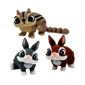 EnderToys 3D Printed Chipmunk and Bunny Articulated Fidget Toy, Cute Mini Animal Figurine, Shelf Decor, Pet Gift, Articulating Design