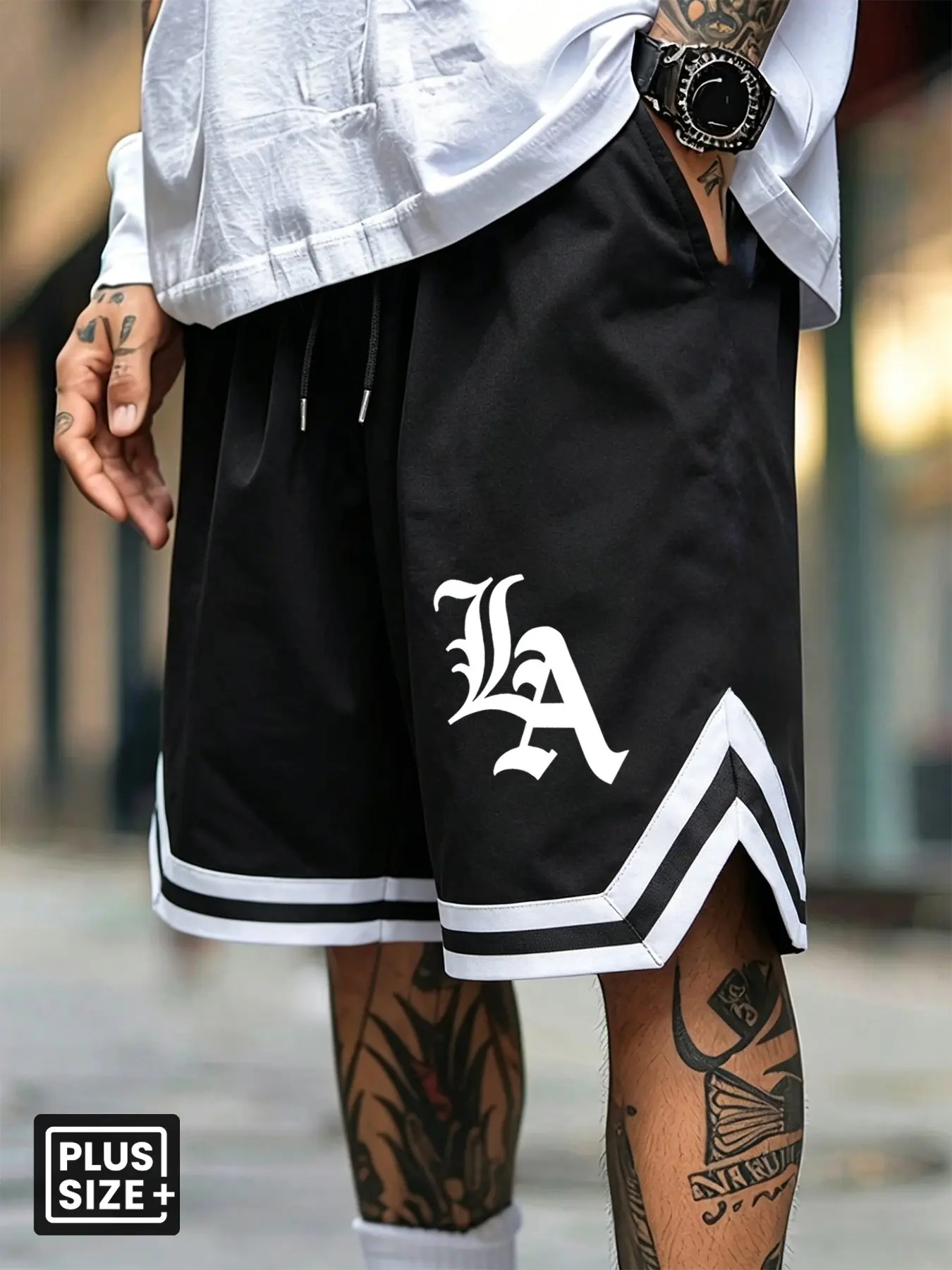 Men's Plus Size Los Angeles "LA" Graphic Basketball Shorts, Loose Sporty Shorts, Y2K Streetwear, Summer Casual Athletic Shorts for Gym, Skateboarding & Daily Wear, Gift for Hip Hop & Sport Style Lovers