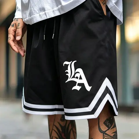 Men's Plus Size Los Angeles "LA" Graphic Basketball Shorts, Loose Sporty Shorts, Y2K Streetwear, Summer Casual Athletic Shorts for Gym, Skateboarding & Daily Wear, Gift for Hip Hop & Sport Style Lovers