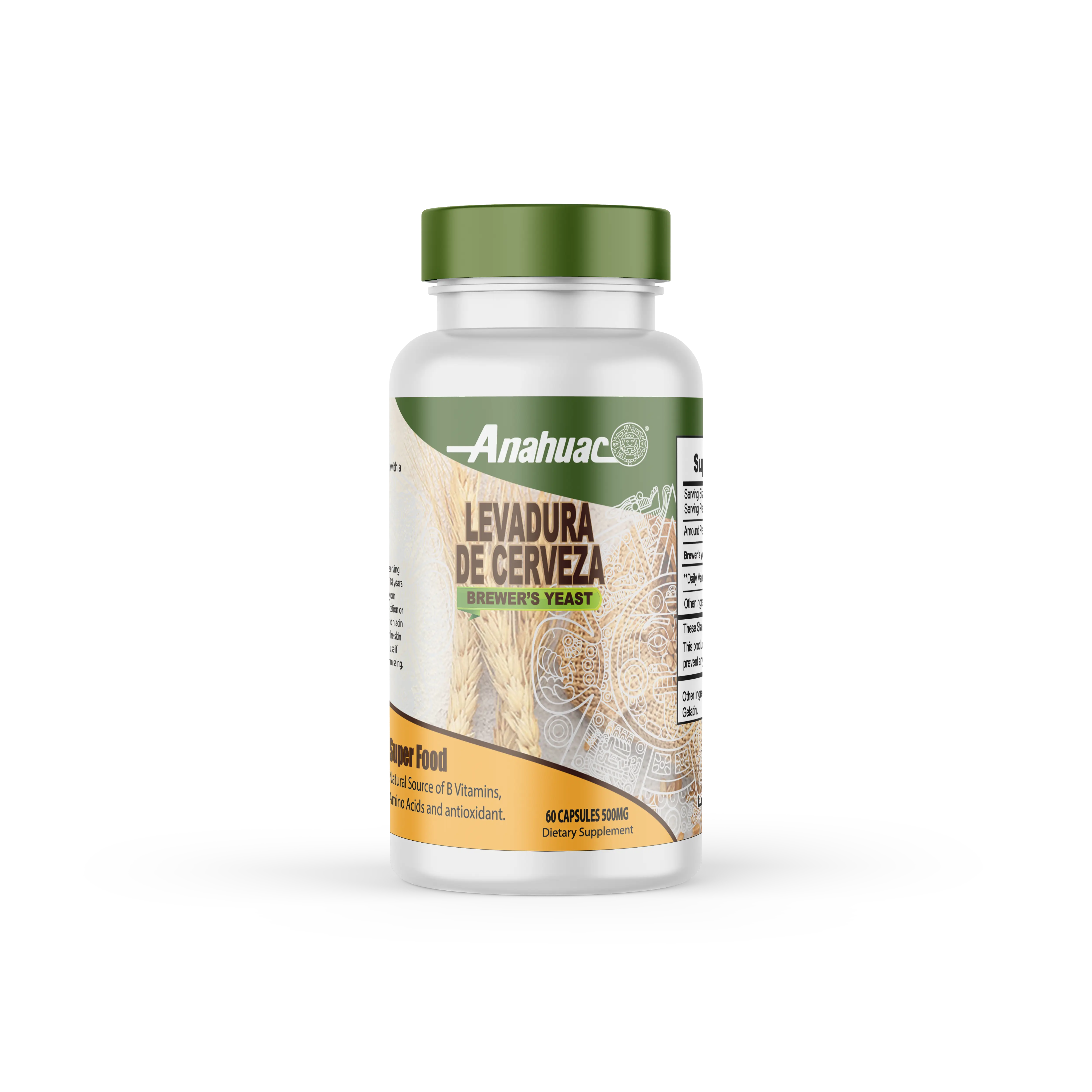 Anahuac Brewer’s Yeast 500mg – 60 Capsules | Natural Source of B Vitamins & Protein | Dietary Supplement