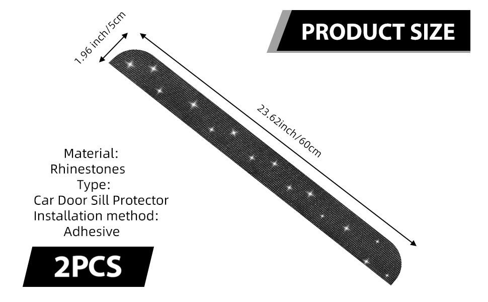 NETEPEM Bling Car Door Sill Protector 2PCS Car Door Edge Guard Rhinestones Door Threshold Protection 23.62x1.96 inch Anti-Scratch Strip Sticker Universal Bling Car Accessories(Black)