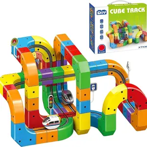 51PCS Electric Remote Control Train Set Flexible Race Track USB Rechargeable 3D Building RC Tracks with Train and Traffic Signs STEM Educational Birthday Party Toys Gift