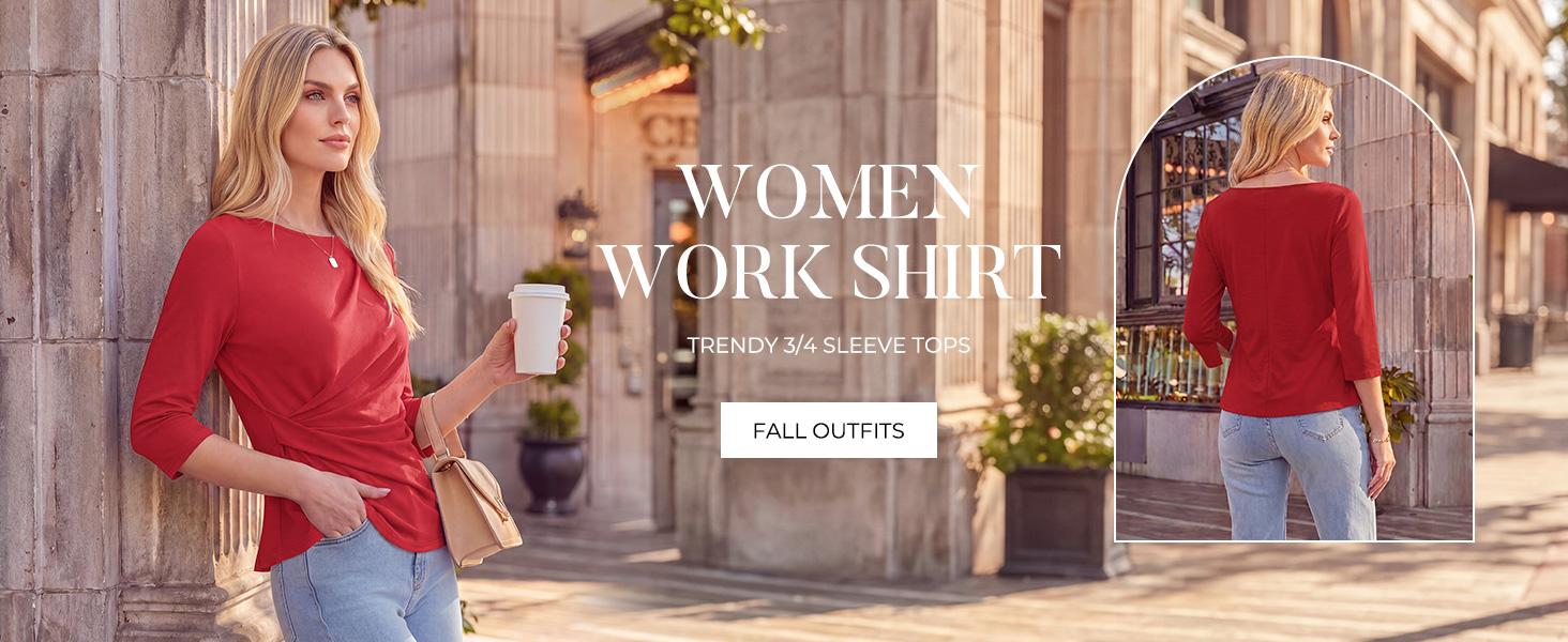 GRACE KARIN Women's 2026 Business Casual Tops, Summer Peplum Blouses with 3/4 Slit Cuffs, Viscose Blend Boat Neck Dressy Shirts with Side Twist & Ruched Front for Work GRACE KARIN Women's 2026 Business Casual Tops, Summer Peplum Blouses with 3/4 Slit Cuffs, Viscose Blend Boat Neck Dressy Shirts with Side Twist & Ruched Front for Work