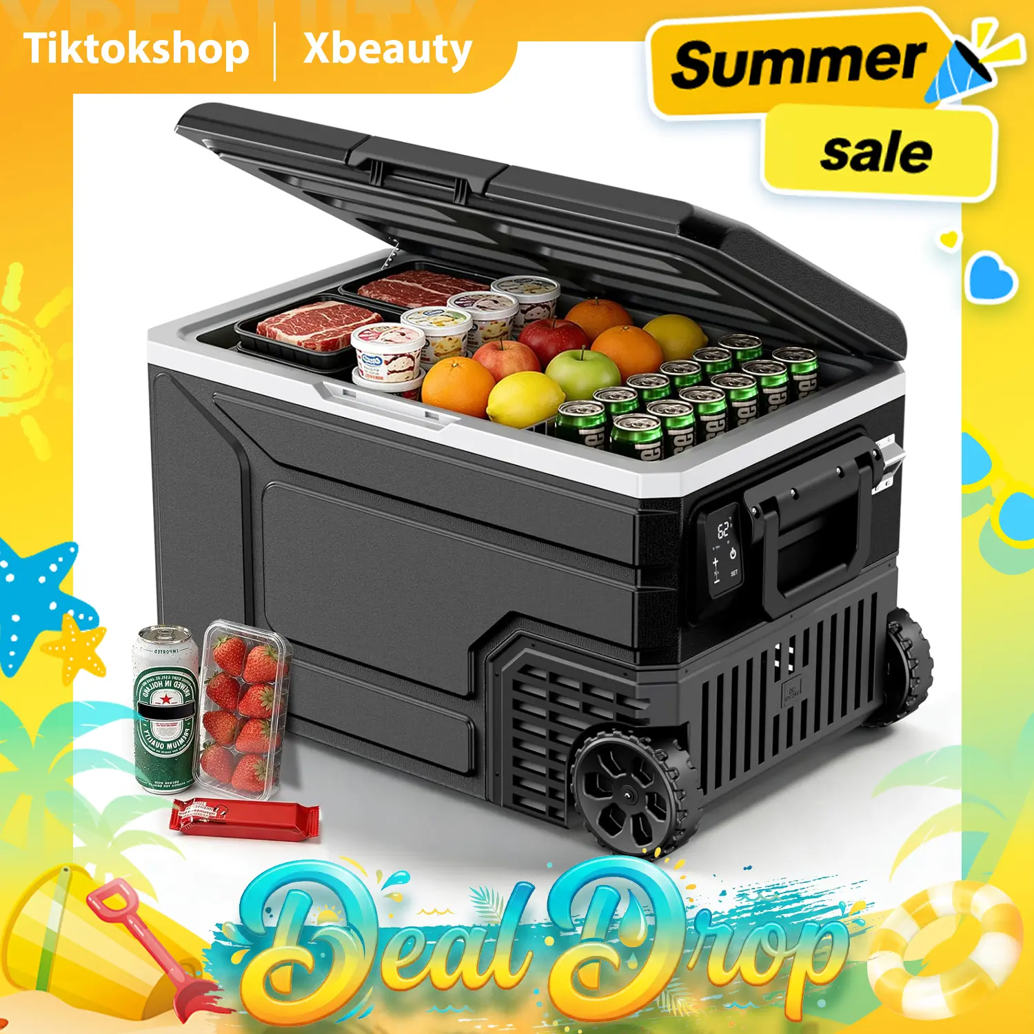 12 Volt Refrigerator,68QT(64L)Electric Cooler Compressor, -4℉~68℉ Portable Refrigerator,Car Fridge 12/24V DC 100-240V AC Portable Freezer with Wheels&2 Baskets for Camping,RV,Car summerwins