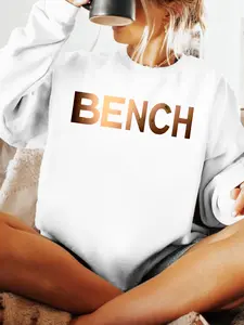 Plus Size Bench Pattern Print Casual Sporty Sweatshirt, Round Neck Relaxed Fit, Winter & Fall Women's Clothing