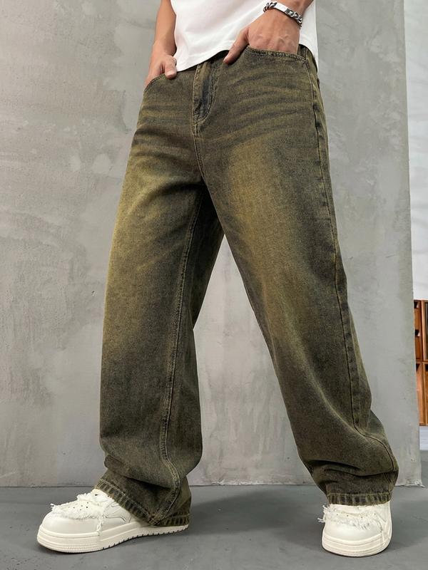 Men's Vintage Washed Loose Fit Wide Leg Jeans, Long Y2K Street Style Denim Jeans, Perfect Gift for Boyfriend & Husband