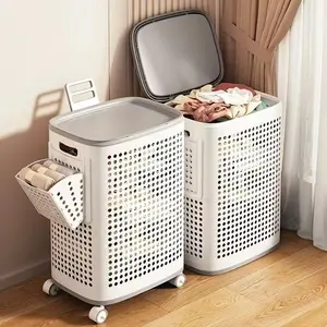UFORU Rolling Laundry Hamper with Lid, 22.5/18.7 Gallon,85/71L Perforated Plastic Basket with Wheels, Storage Bin with Handle,Outdoor, suitable for kitchen, laundry and storage purposes, easy to move around