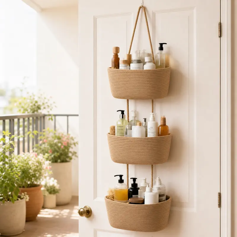3-Tier Handwoven Cotton Over-the-Door Hanging Wall Hanging Bedroom Bathroom hanging Basket, Storage Organiser, Wall Decor, Storage Corner, Organizer for Kitchen