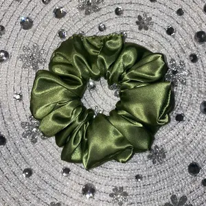 olive green satin silk scrunchie