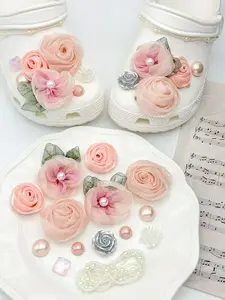 15 Piece Rose Pearl Shoe Charms, Silver Color Decorative Resin Lace-Up Shoes Accessories, Soft Fairy Tassel Style Shoe Flowers